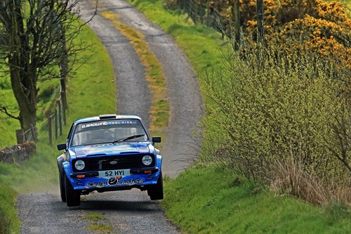 Damien Tourish in blue ford escort ni rally championship rally car